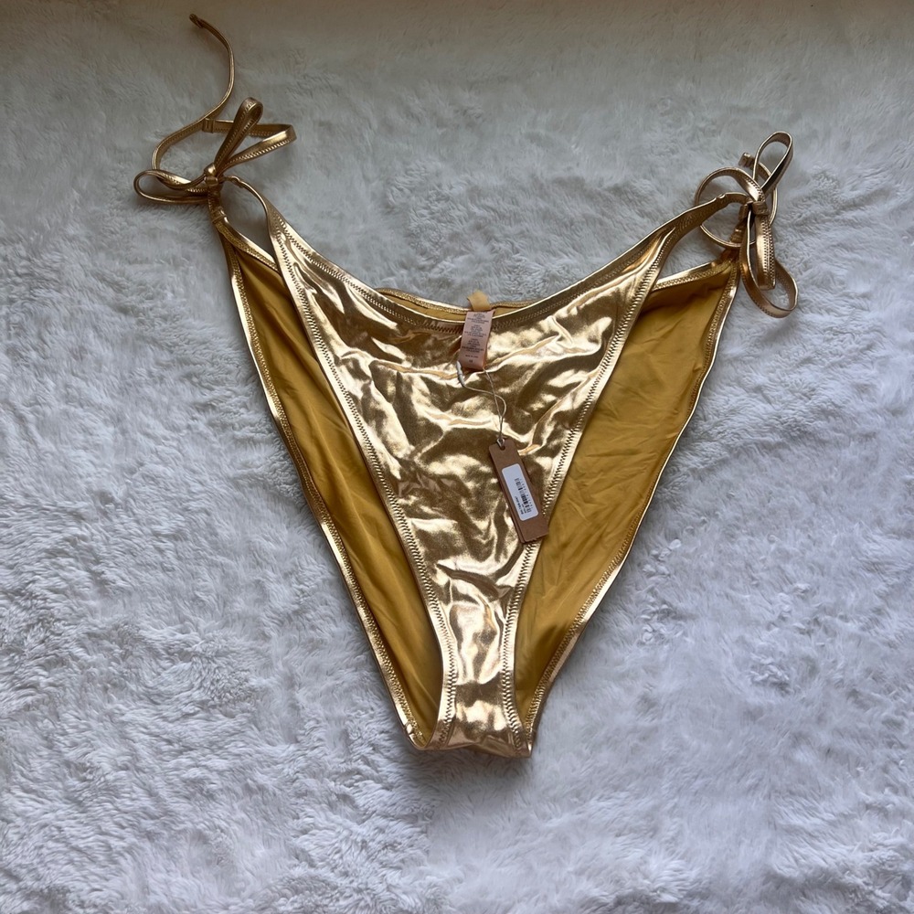 SKIMS Metallic Tie Bikini Bottom Gold SW-TBM-0067 Women's Size 4X NEW